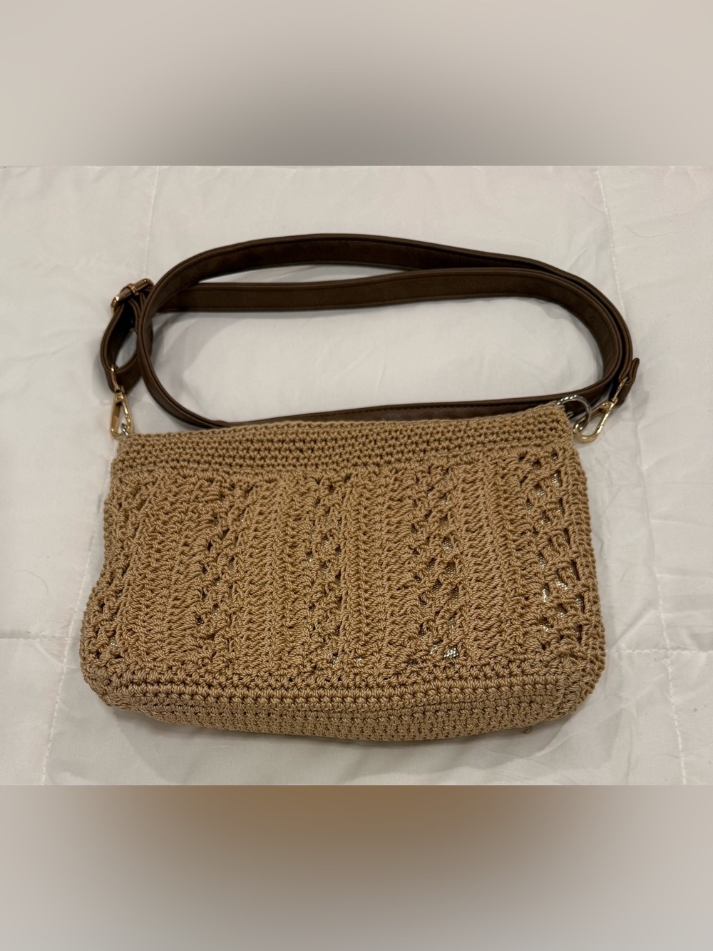 The Sak Bohemian Tan Gold Metallic Woven Shoulder Bag 8x8x2 in - Picture 2 of 3